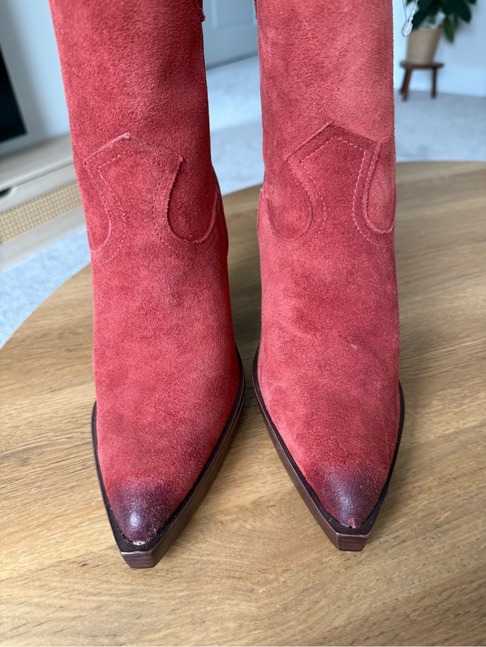 Vince Camuto Ninkisha Suede Western Heeled Boots Ketchup Red US 8 EU 38.5 NWOT - Picture 8 of 14